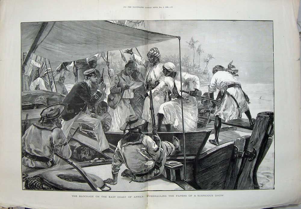 Original Old Antique Print 1889 Blockade Africa Siers Weapons Natives War Boat