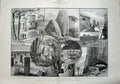 Antique Old Print 1889 Guatemala America Temple Eiffel Tower Paris France 19th