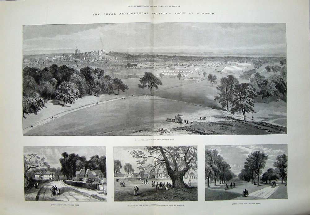 Old Antique Print 1889 Royal Agricultural Show Windsor Queen Anne Gate 19th