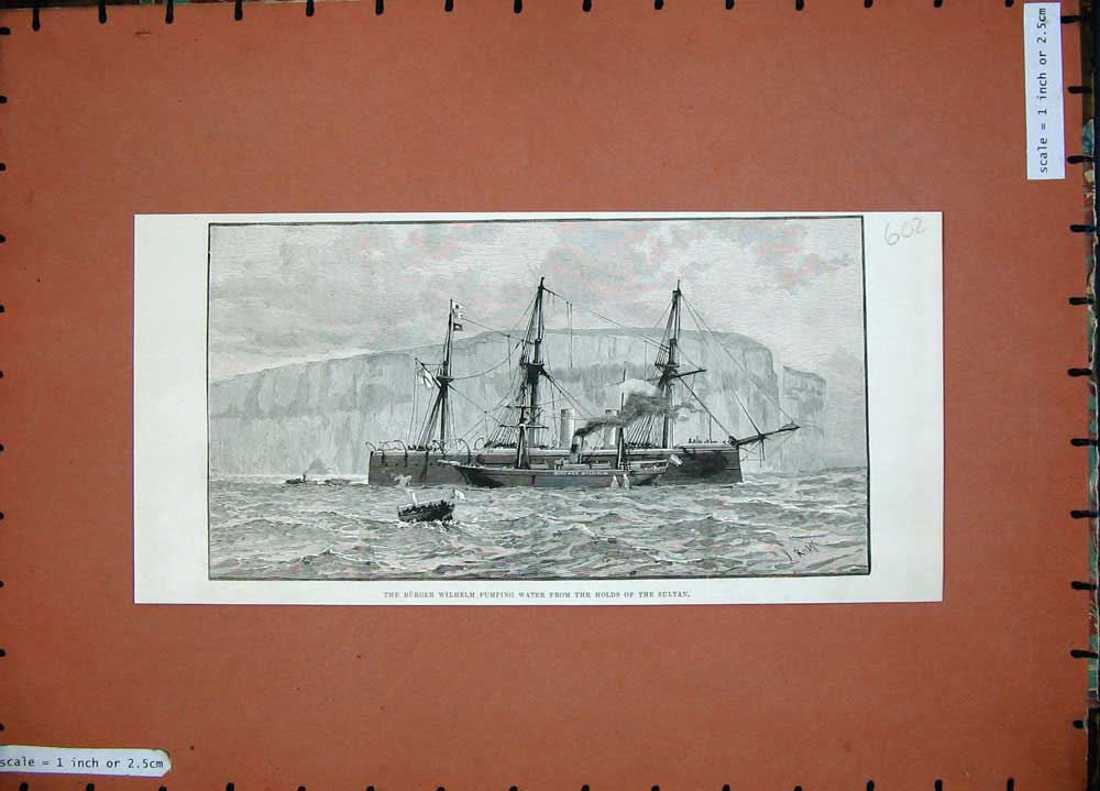 Original Old Antique Print 1889 Burger Wilhelm Pumping Water Hs Ship Sultan