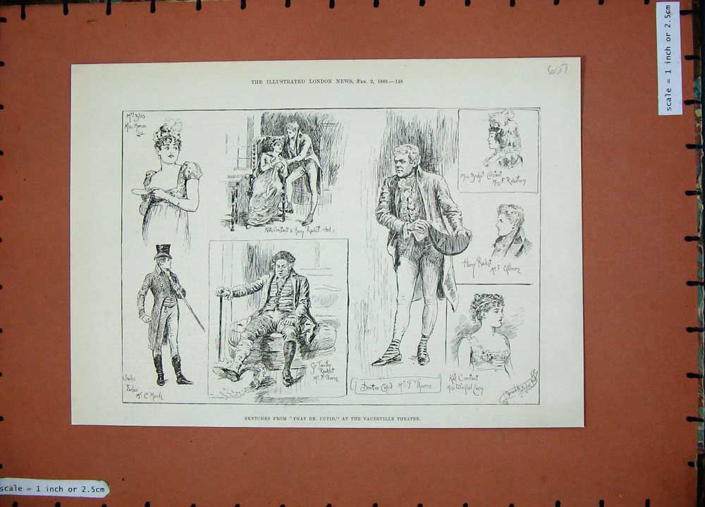Original Old Antique Print 1889 That Dr Cupid Vaudeville Theatre Scenes Thorne