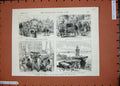 Old Antique Print 1889 Australia Botanical Gardens Victoria Sydney Church 19th
