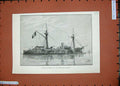 Original Old Antique Print 1889 French Navy Ship Armoured Duguesclin War Sea