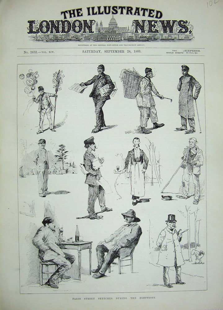 Old Antique Print 1889 Paris Sketches Elections Canvasing Voting France 19th