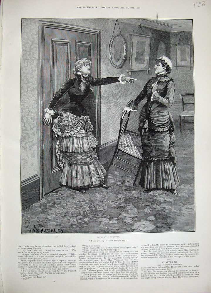 Original Old Antique Print 1889 Forestier Fine Art Ladies Women Argument Chair