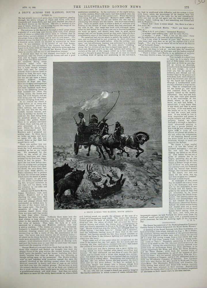 Original Old Antique Print 1889 Fine Art Horse Coach Karroo South Africa Wright