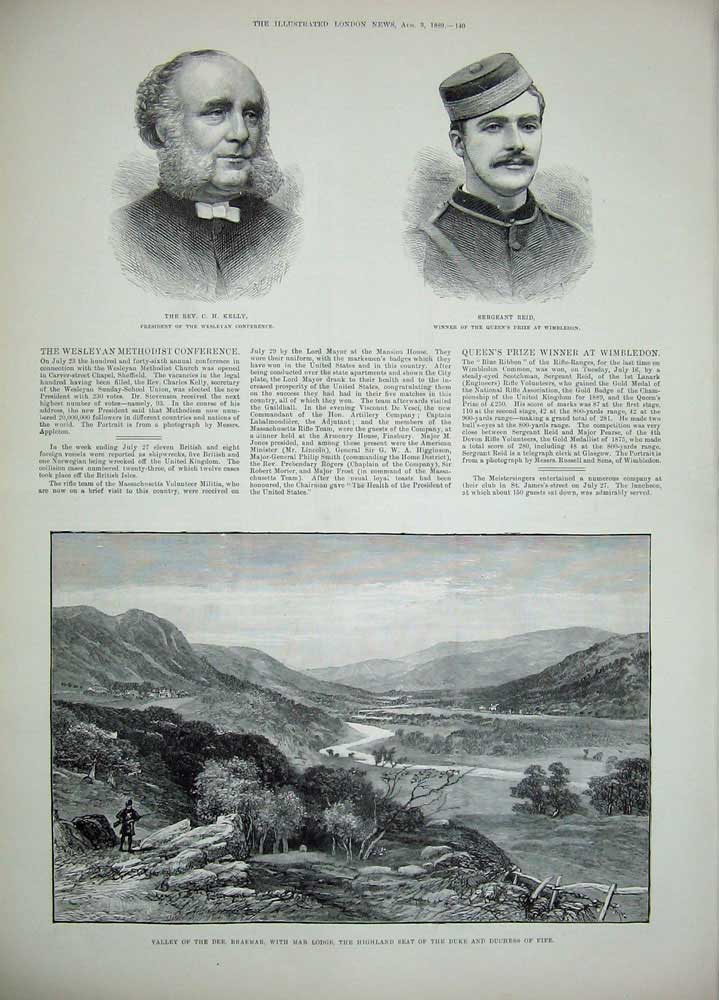 Old Antique Print 1889 Macpherson Sword Summer Braemar Mar Lodge Kelly 19th