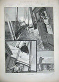 Old Antique Print 1889 Christening San Jose Chile Ship Sailing Shooting 19th