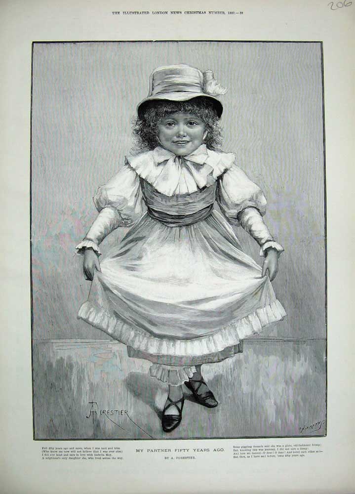 Original Old Antique Print 1889 Forestier Fine Art Little Girl Beautiful Dress