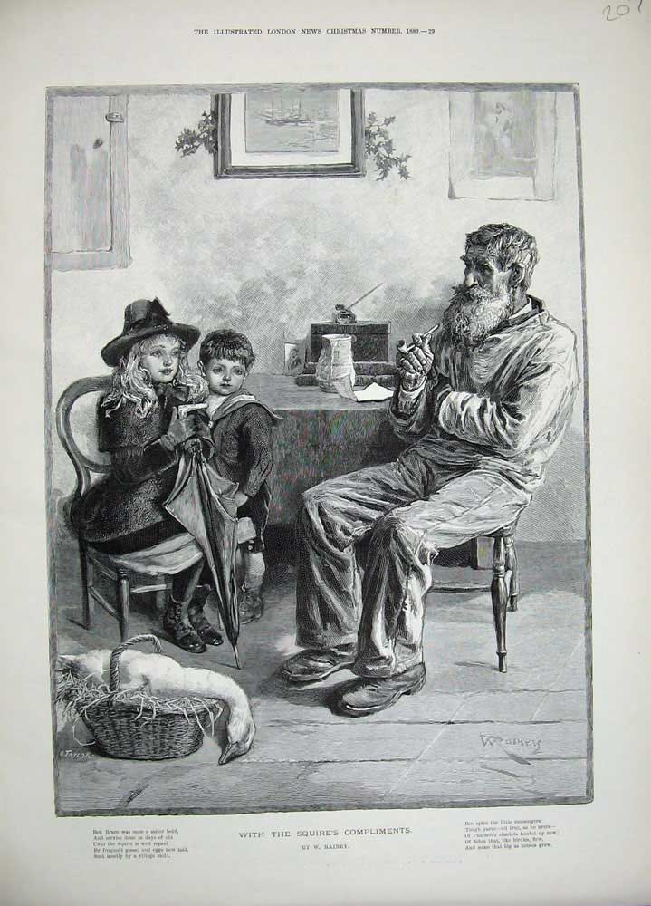 Old Antique Print 1889 Rainey Fine Art Man Smoking Pipe Little Children 19th