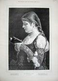 Old Antique Print 1889 Jacovace Fine Art Young Girl Christmas Hymn Book 19th