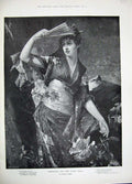 Old Antique Print 1889 Kiesel Fine Art Beautiful Woman Fancy Dress Ball 19th
