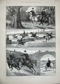 Original Old Antique Print 1889 Horses Country Paper Chase Surrey Sport Trees