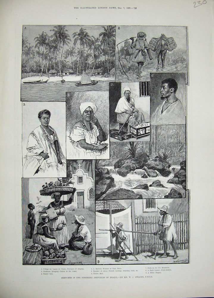 Old Antique Print 1889 Brazil Alagoas Mulatto Woman America Rio Mundatin 19th