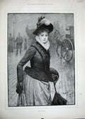 Old Antique Print 1889 Cowell Fine Art Beautiful Lady Woman Street Town 19th
