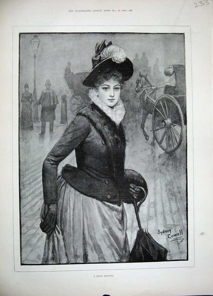 Old Antique Print 1889 Cowell Fine Art Beautiful Lady Woman Street Town 19th