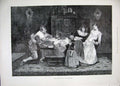 Old Antique Print 1889 Schroder Fine Art Family Dinner Table Wine Table 19th