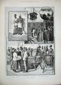 Original Old Antique Print 1889 Colombo Native Beggars Boats Arabi Pasha Ships
