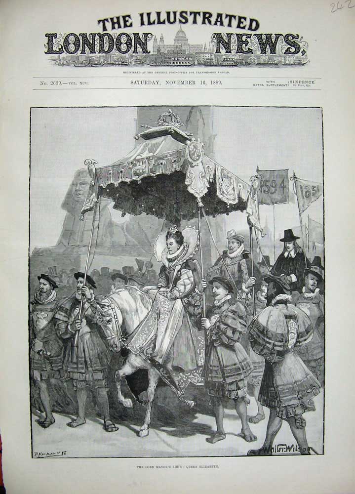 Old Antique Print 1889 Queen Elizabeth Horse Lord Mayors Show Wilson Art 19th