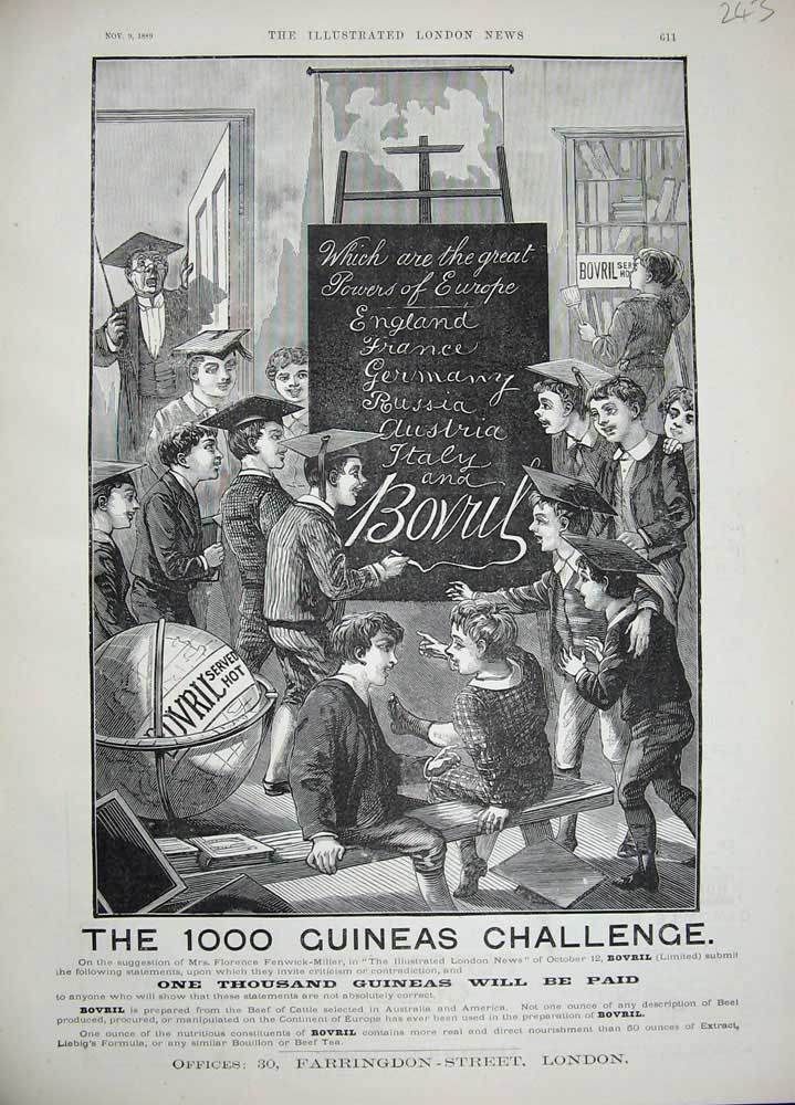 Original Old Antique Print 1889 Advertisement Bovril Children School Teacher