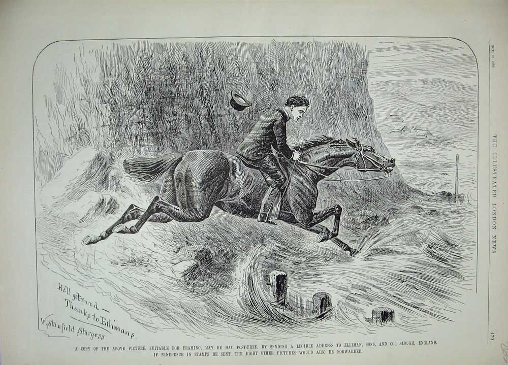 Original Old Antique Print 1889 Advertisment Ellimans Embrocation Man Horse Art
