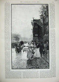 Old Antique Print 1889 Fine Art Fish Market Amsterdam Town Street People 19th