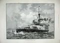 Old Antique Print 1889 Wells Fine Art H.M.S Victoria First-Class War Ship 19th