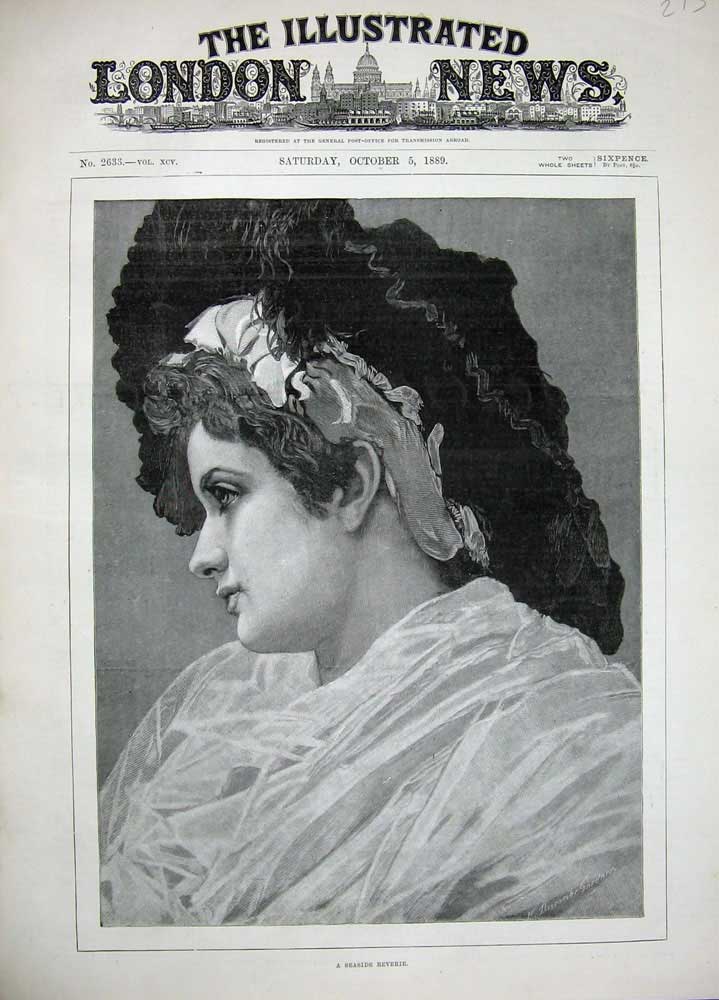 Original Old Antique Print 1889 Gardener Fine Art Portrait Beautiful Lady 19th