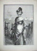 Old Antique Print 1889 Knowles Fie Art Lady Manor Autumn Country Flowers 19th