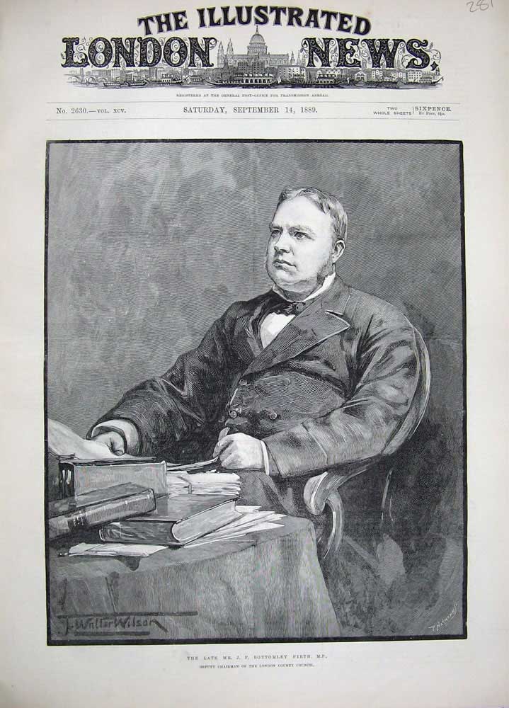 Old Antique Print 1889 Portrait Bottomley Firth London County Council Man 19th