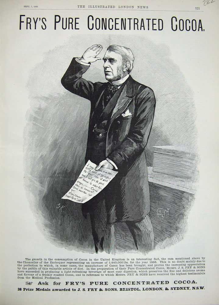 Original Old Antique Print 1889 Advertisement Fry'S Pure Concentrated Cocoa Man