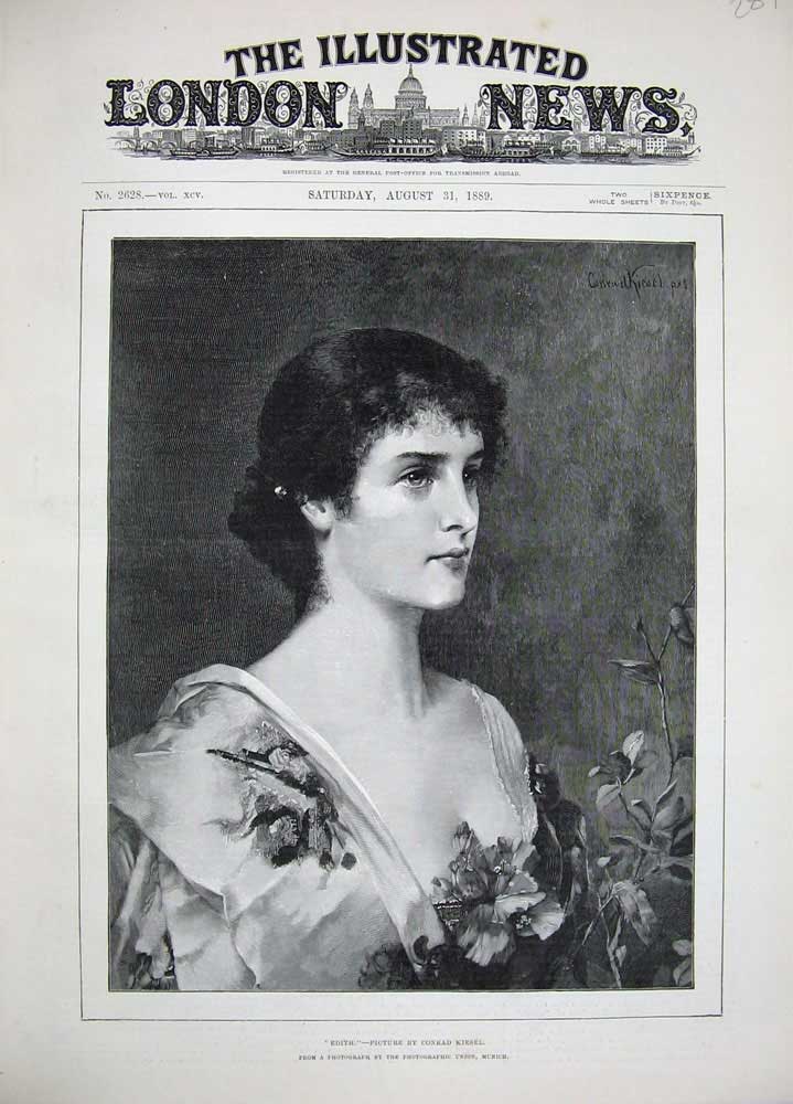 Old Antique Print 1889 Conrad Kiesel Fine Art Portrait Edith Lady Woman 19th