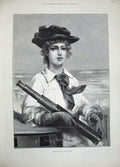Original Old Antique Print 1889 Knowles Fine Art Portrait Woman Lady Telescope
