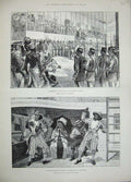 Old Antique Print 1889 Sultan Zanzibar'S Palace Negro Minstrels Ship War 19th