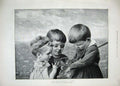 Old Antique Print 1889 Fine Art Children Catching Butterflies Net Country 19th