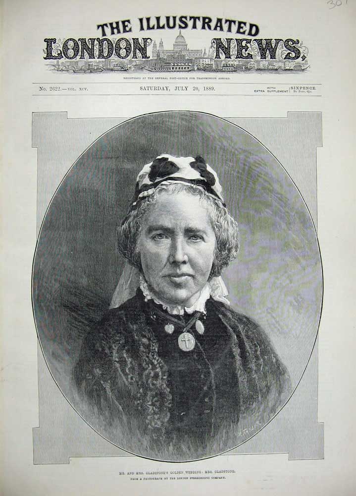 Original Old Antique Print 1889 Portrait Mrs Gladstone Gen Wedding Victorian