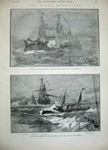 Old Antique Print 1889 War Ships Rodney Hero Torpedo Baird Iron-Duke Sea 19th