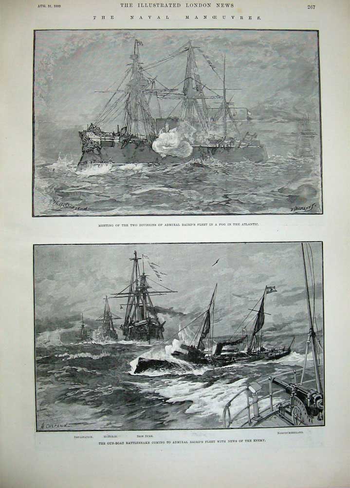 Old Antique Print 1889 War Ships Rodney Hero Torpedo Baird Iron-Duke Sea 19th