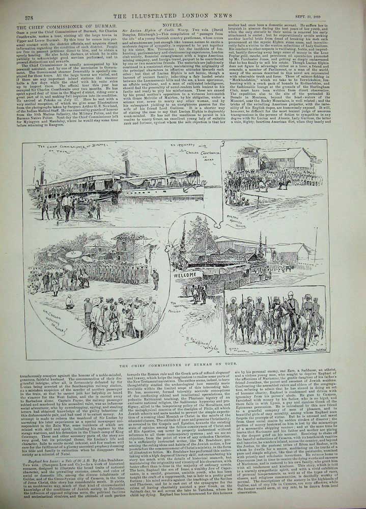 Old Antique Print 1889 Chief Commissioner Burmah War Nature Birds Lake 19th