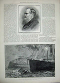 Antique Old Print 1889 Prince Monaco Albert Admiral Oliver War Ship Irene 19th