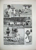 Original Old Antique Print 1889 Siers Institute Portsmouth Brazil Cattle Train