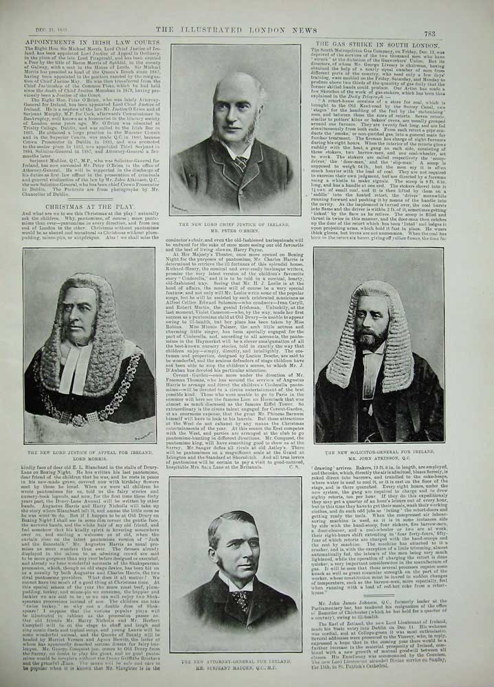 Antique Old Print 1889 Gas Strike Men Working Court Ireland Morris Madden 19th