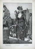Old Antique Print 1889 Woodville Fine Art Lady Horse Carriage Children 19th