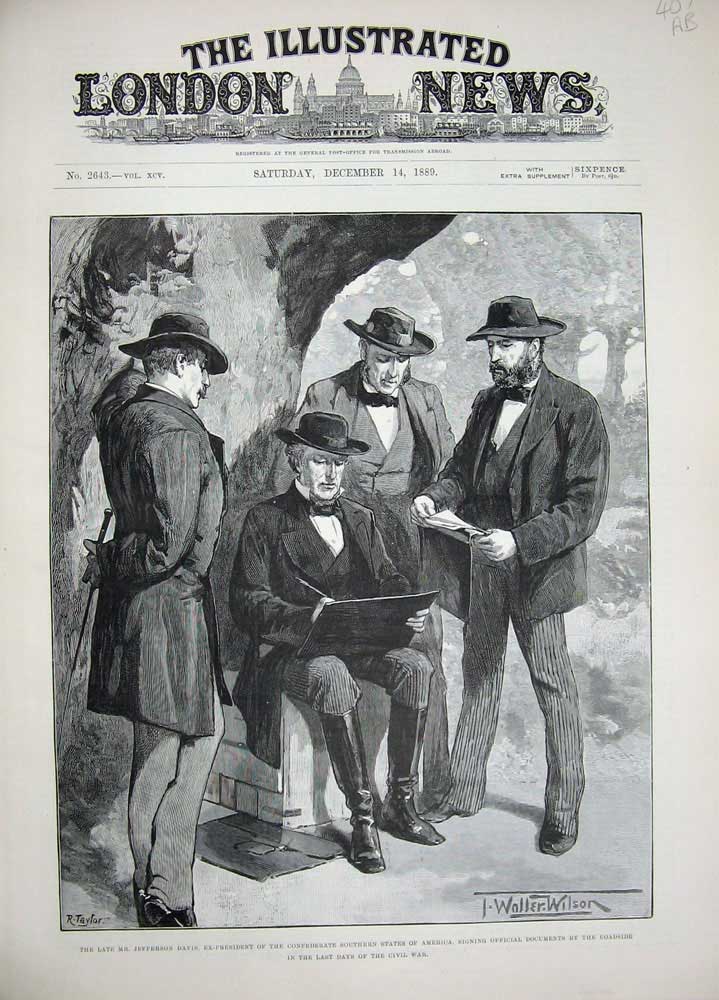 Antique Old Print 1889 Jefferson Davis President America Civil War Pe-Dee 19th