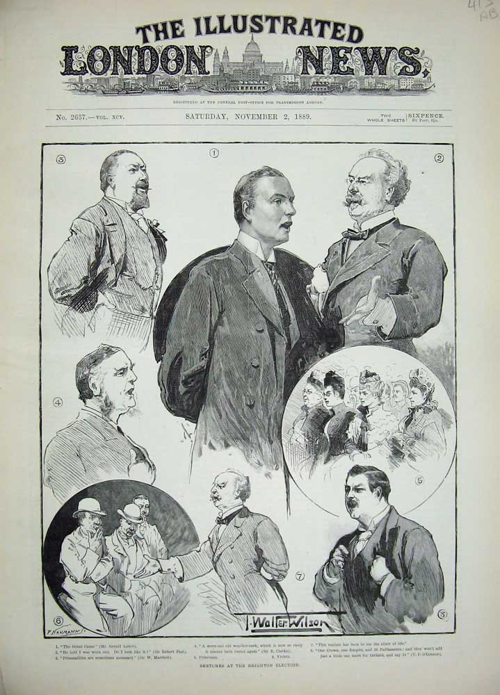 Original Old Antique Print 1889 Brighton Election Men Mayor Voting Parliament