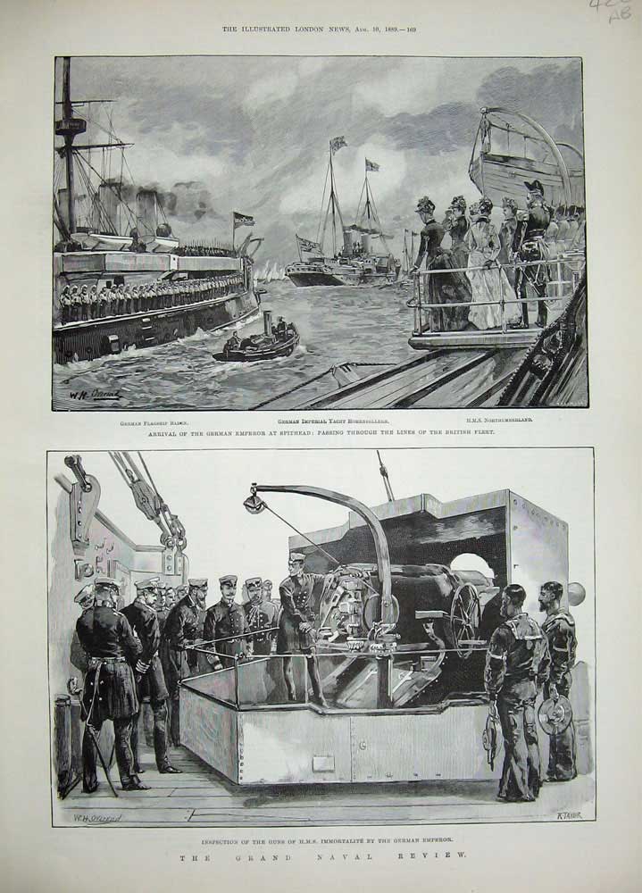 Old Antique Print 1889 War Ships German Imperial Northumberland Torpedo 19th