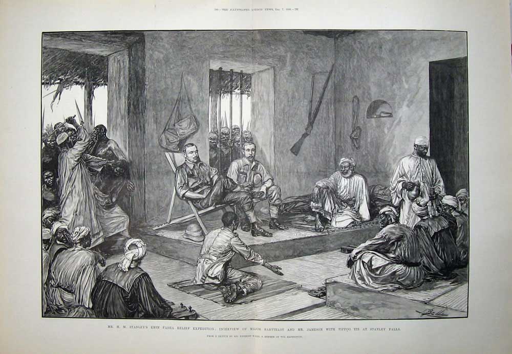 Old Antique Print 1889 Stanley Emin Pasha Major Barttelot Jameson Tippoo 19th