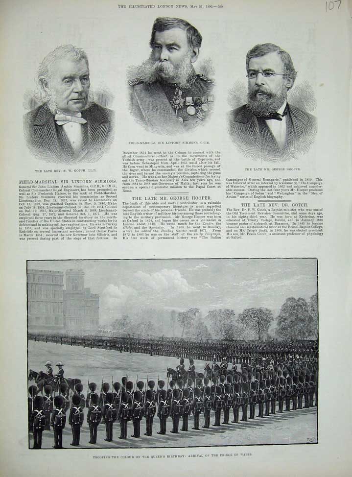 Old Antique Print 1890 Trooping Colour Prince Wales Simmons Gotch Hooper 19th
