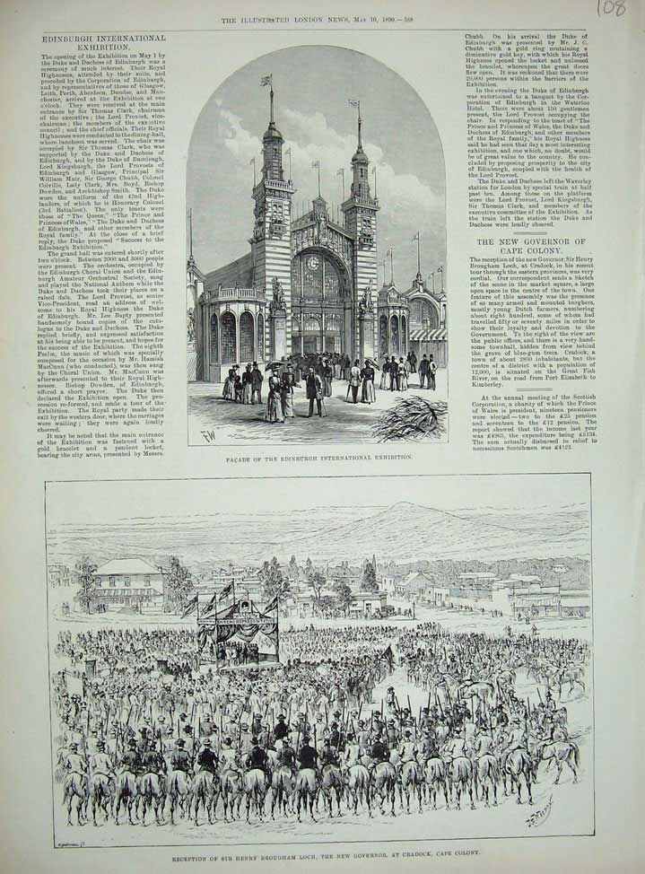 Original Old Antique Print 1890 Edinburgh Festival Brougham Loch Cradock Colony