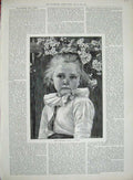 Old Antique Print 1890 Blossom Tree Beautiful Little Girl Portrait Garden 19th